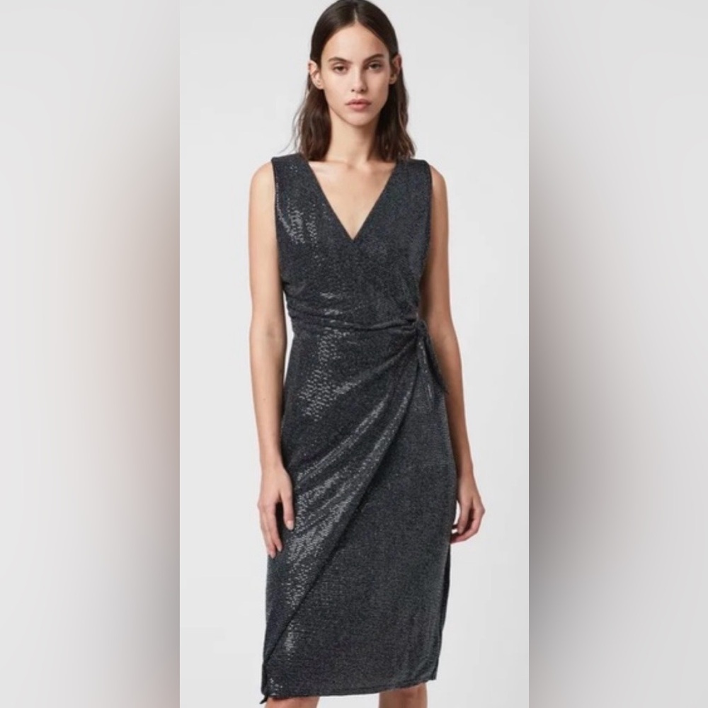 AllSaints Sleeveless Allegra Shimmer Wrap
Sheath Dress. ZB14